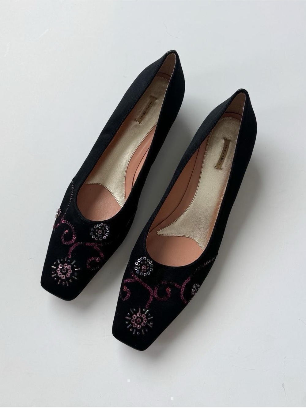 Y2K Square Toe Kitten Heels 10 Black Beaded Sequin Kitten Formal Max Studio